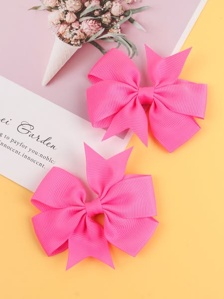 2 Packs Pink Bow Hair Clips Children's Hair Bows Princess Accessories Polyester Plain Modern Casual Kids New Year
