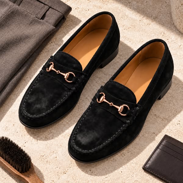 Men's Black Suede Horsebit | Harmain Leathers