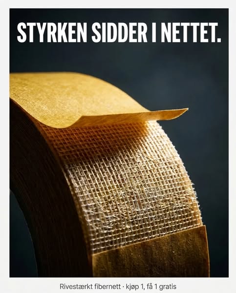 Forstærket fibernet — ikke almindelig tape.