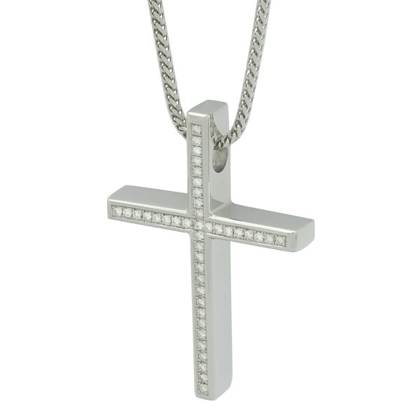 18ct White Gold 0.41ct Diamond Cross & Franco Chain 18" by Britannia Jewellery