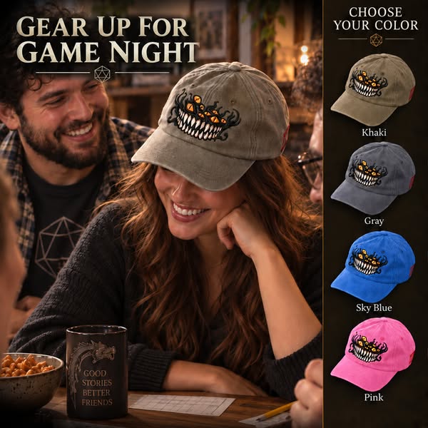 Custom DND Mimic 3D‑Embroidered Adjustable Baseball Cap, Personalized Side Text TTRPG Monster Hat, DND Geek Gift