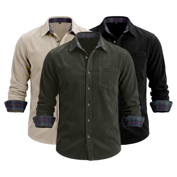Men's Corduro Shirt with Plaid Trim