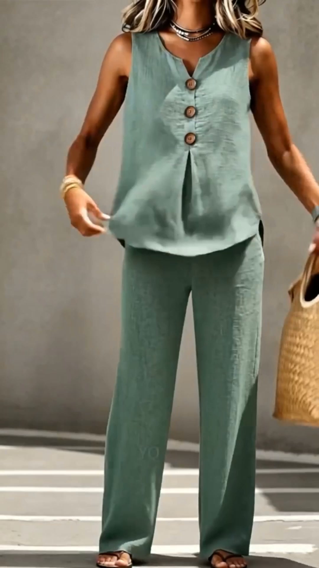 LAST DAY SALE 50K+ SOLDWomen's Sleeveless Button Top and Loose Pants Set