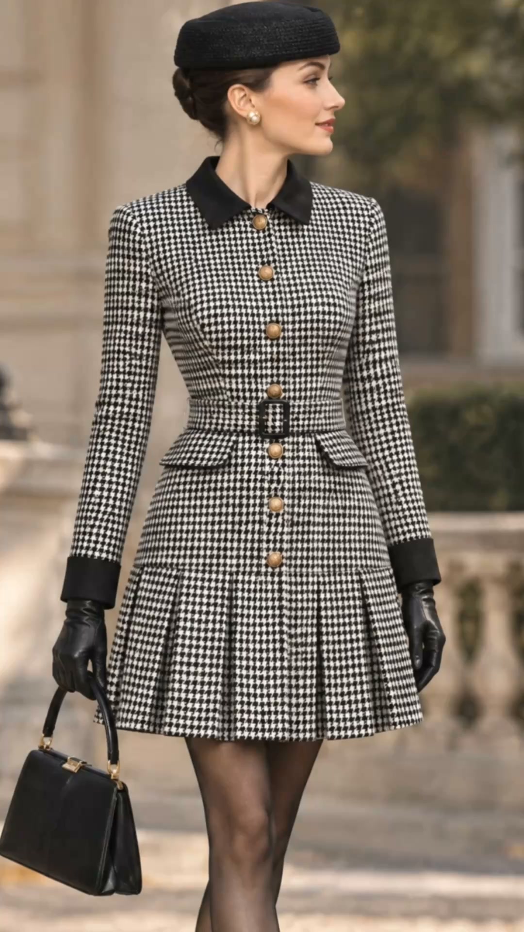 Vintage Grey Contrast Collar Dress