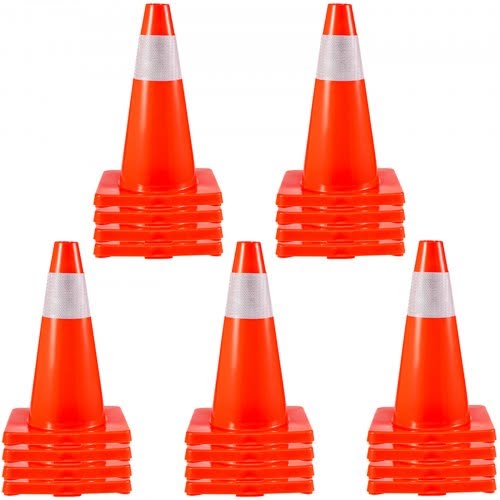 VEVOR Coni Traffico Stradali di Sicurezza Base in PVC Confezione da 20 Coni Traffico da 18" con Base in PVC Coni Traffico Arancione con Coll