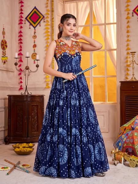 Blue Gamathi Work Georgette Gown