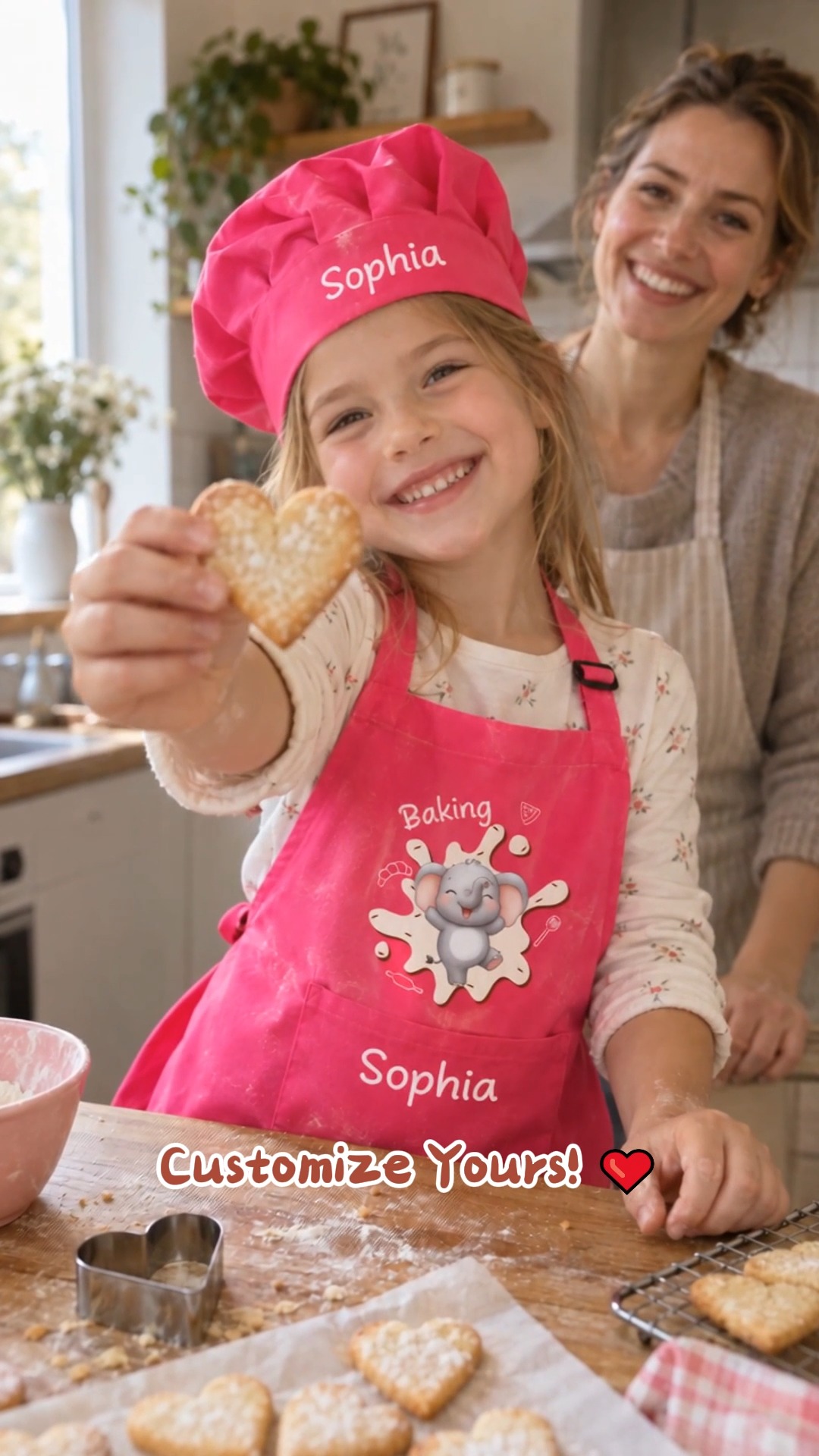 Custom Christmas Gift for Kid Apron Chef Hat Set with Name Adjustable Cute Animal Fantasy Unicorn Cooking Handcraft Activities Birthday Holi