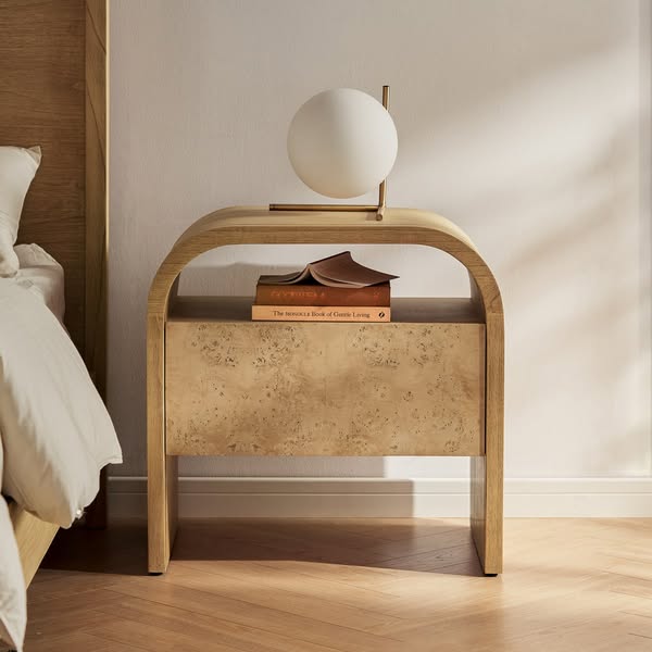 Castlery Wooden Curved 1-Drawer Bedside Table