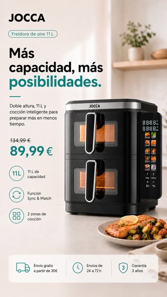 Freidora de Aire Doble Altura con Ventana con Capacidad 11L| Jocca