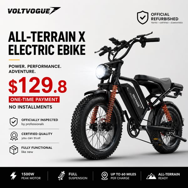 VoltVogue 1500W All-Terrain E-Bike | Conquer Any Hill!