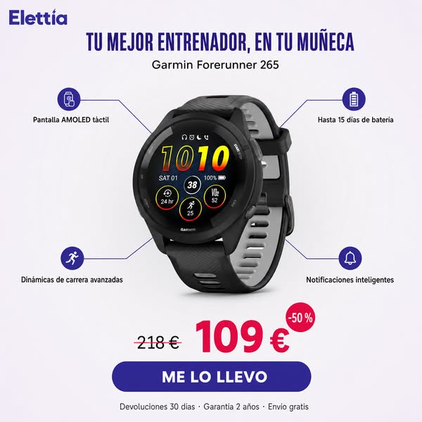 Garmin Forerunner 265 - Reloj inteligente para correr con GPS