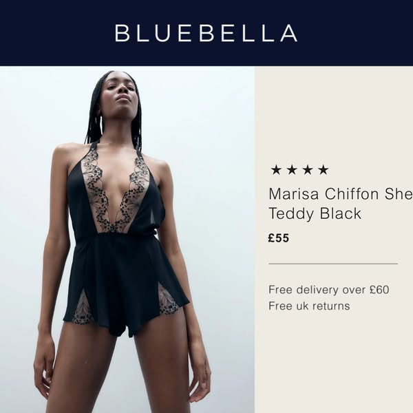 Marisa Chiffon Sheer Teddy Black
