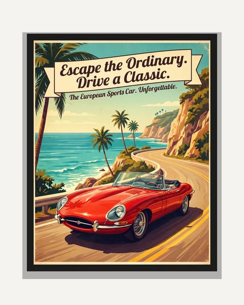 Drive a Classic – Inramad poster 50×70