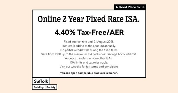 Online 2 Year Fixed Rate ISA - 4.40% Tax-Free/AER