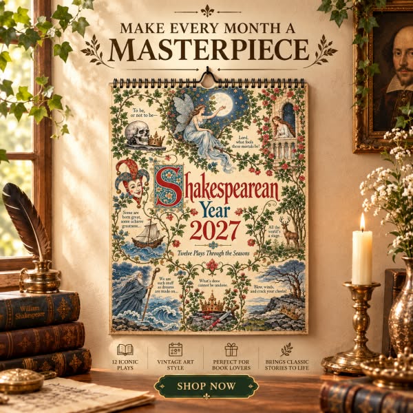 A Shakespearean Year 2027 – 12 Plays Through the Seasons | Vintage Illustrated Wall Calendar - Buy 1