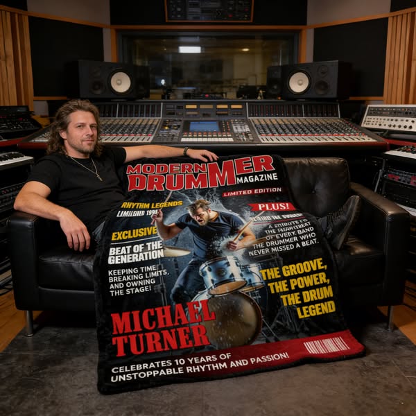 Personalized Modern Drummer Magazine Cover Blanket, Cool Gift For Music Lover, Drummer Gift