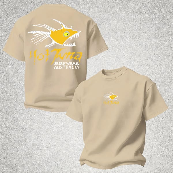 Hot Tuna Surfwear Australia Printed Oversized Unisex T-shirt Beige-5XL