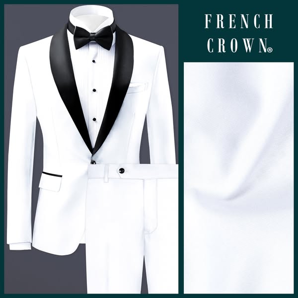 Just $199.95 | Bright White Stretchable Subtle Sheen Tuxedo Suit
