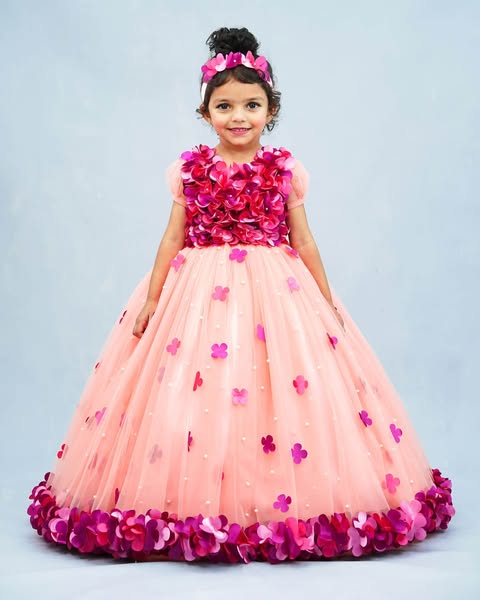Peach and Purple Shaded Flower Petal Frock(Bestseller)