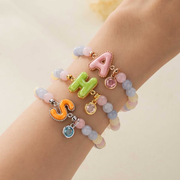 Personalized Macaron Bubble Initial Adjustable Beaded Bracelet with Birthstone, Friendship Jewelry, Birthday/Anniversary Gift for Her/Sister
