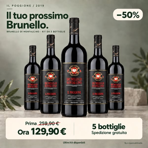 Set da 5 bottiglie di vino rosso: Il Poggione Brunello di Montalcino, 5 × 750 ml