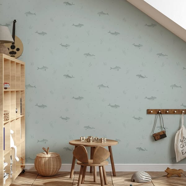 Misty Light Blue Ocean Wallpaper | Charming Marine Life for Kids' Rooms