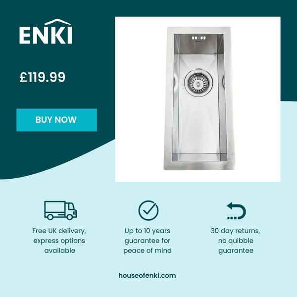 Zero 210mm x 450mm 0.5 bowl undermount or topmount kitchen sink with overflow - brushed stainless steel