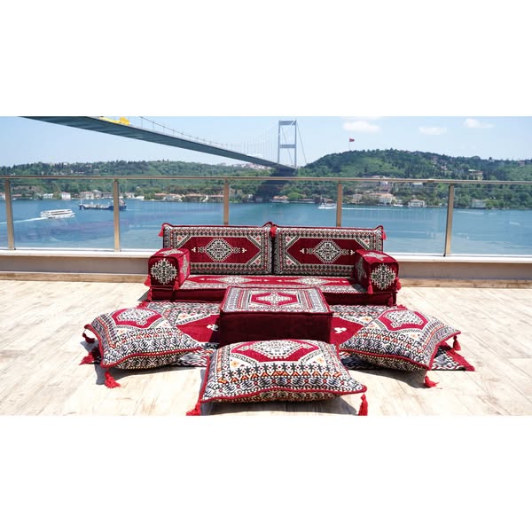 Maroon Palace Elegance: Single Floor Sofa Set – Arabic Floor Cushion – Authentic Arabic Majlis – Ethnic Floor Cushion