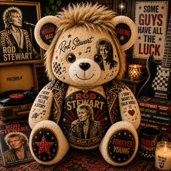 Rod Stewart Bear Custom Shaped Pillow – Forever Young Rock Music Fan Gift, Classic Rock Lover Decor
