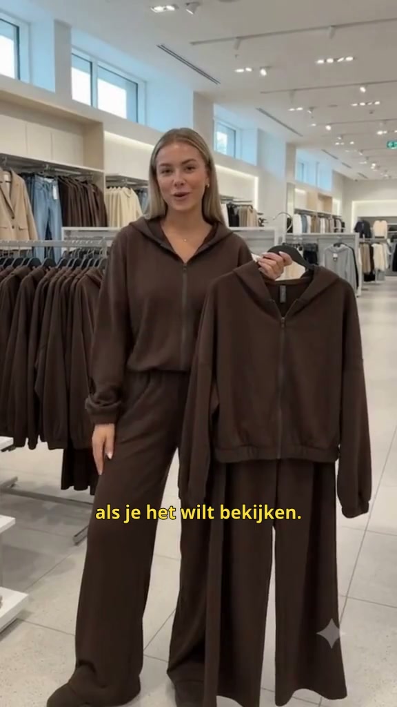 Gratis verzendingCasual zachte gebreide tweedelige loungewear set voor dames met capuchon, ritstrui en wijde pijpen broek