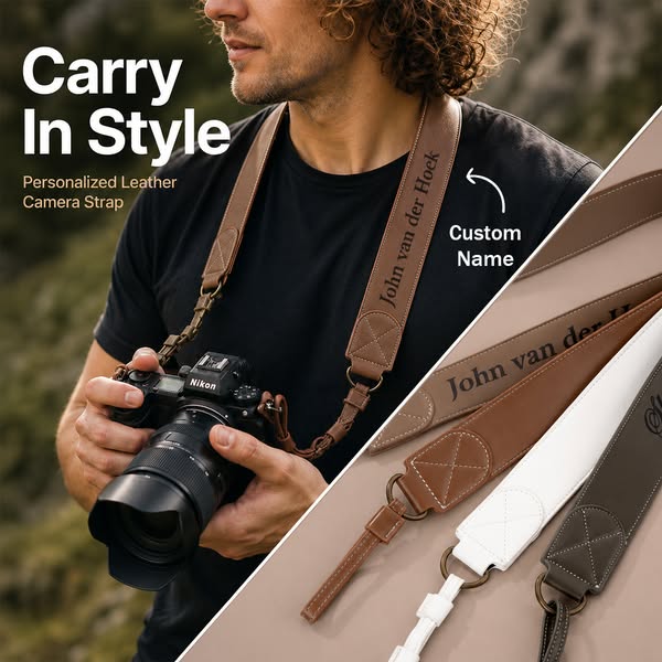 Personalized Name Genuine Leather Camera Strap, Adjustable Neck Shoulder Strap for Camera, Photography Accessories, Gift for Photographers/S