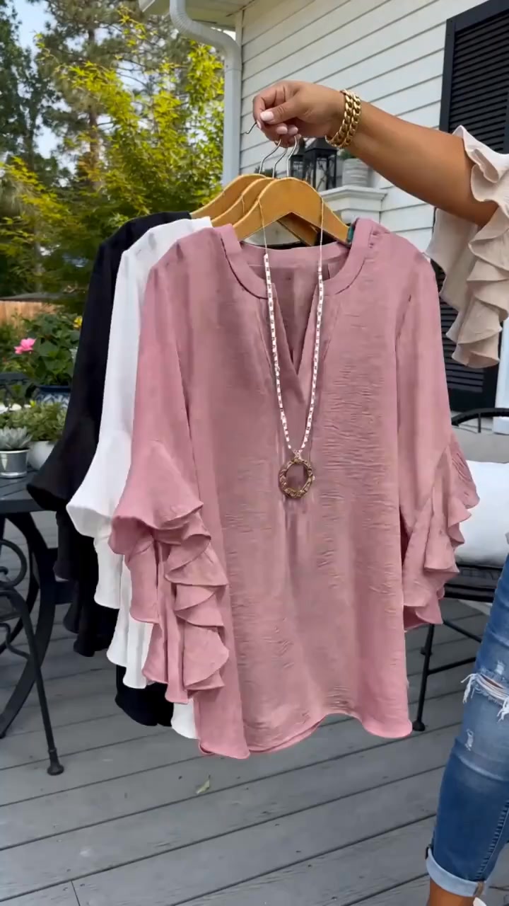 Women's Ruffle Sleeve V-Neck Shirt