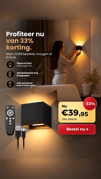 Nieuw! Draadloze Wandlamp met afstandsbediening!