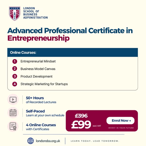 Advanced Professional Certificate in Entrepreneurship – Just £99 (excl. VAT)