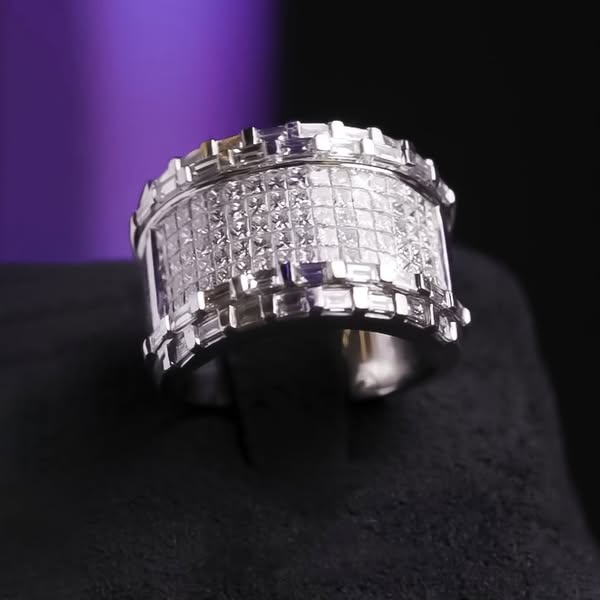 UNIQUE 4 CTW SQUARE & BAGUETTE CUT WHITE GEMSTONE PAVÉ RING FOR MEN & WOMEN -JOSHINY