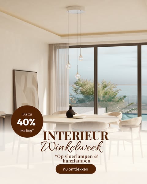 Interior Shopping Week — tot 40% korting op staande lampen & hanglampen.