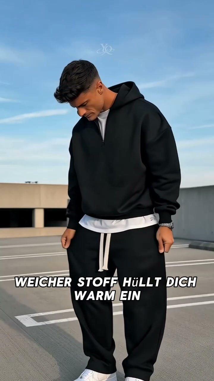 50%Rabatt!!!Lässiges Halb-Zip Kapuzen-Sweatshirt & weit geschnittene Hose für Herren