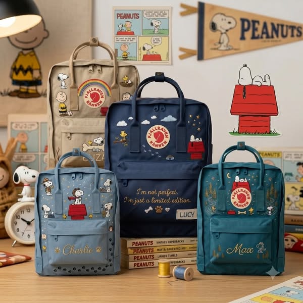 Hand-embroidered Snoopy Kånken Backpacks