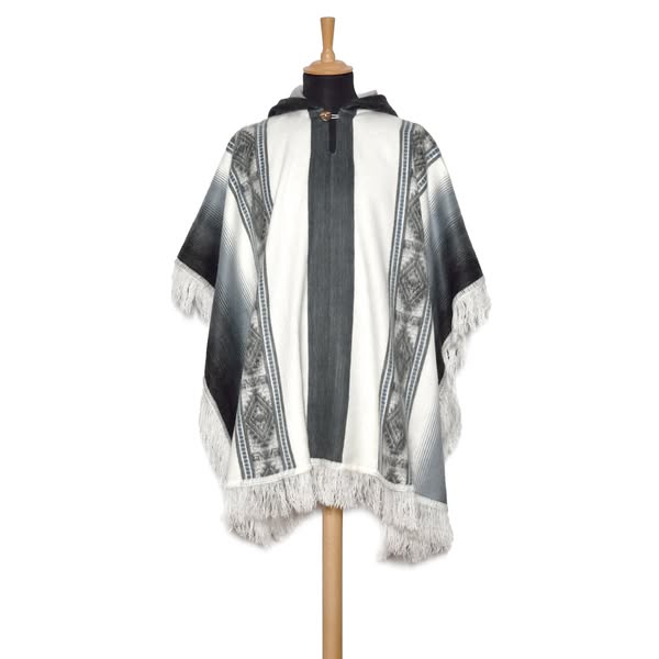 Lightweight Bluish-Gray Alpaca Hooded Poncho