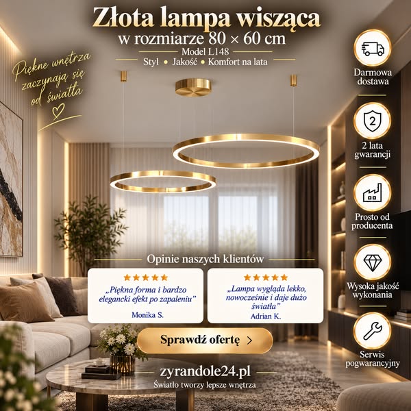 Lampa sufitowa ring złota