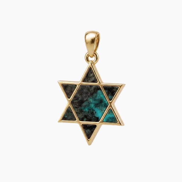 14k Gold Classic Star Of David Eilat Stone Necklace Handcrafted In