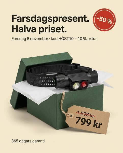 1 000 lumen. Upp till 69 timmar.