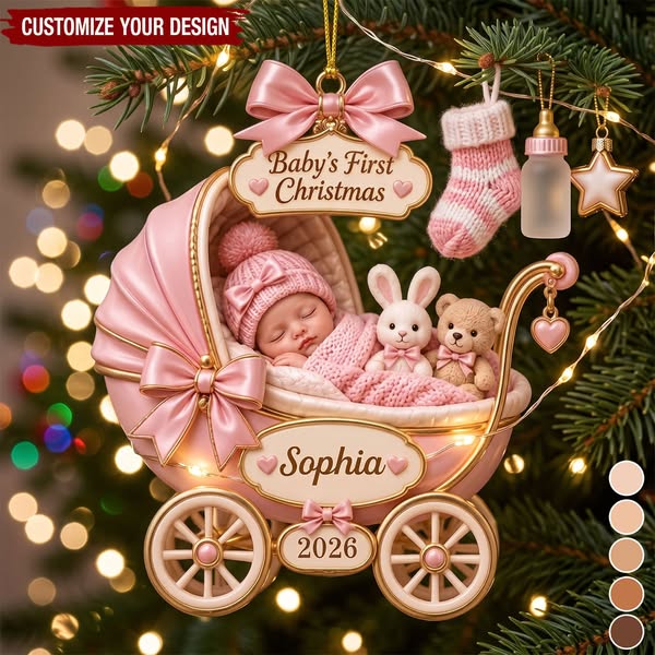 Personalized Commemorating Baby's First Christmas Acrylic Ornament With Name