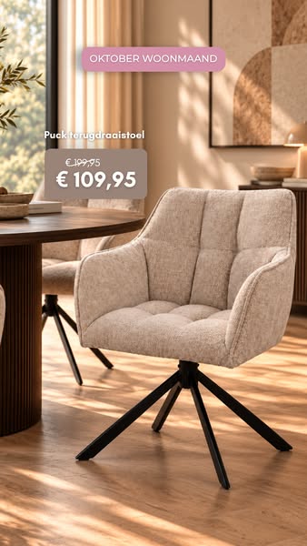 Puck terugdraaistoel van €199,95 voor €109,95!