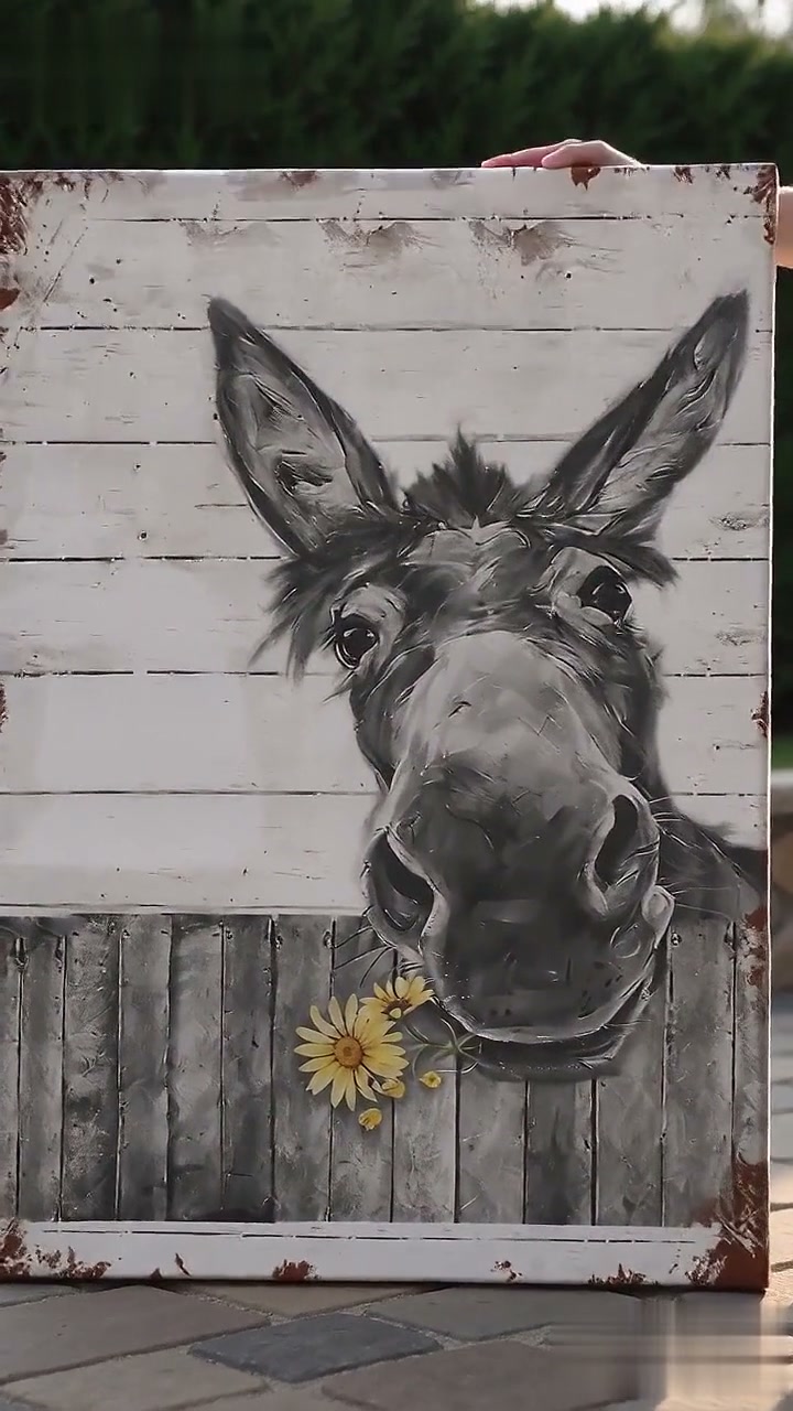 Funny Donkey Sunflower Wall Art
