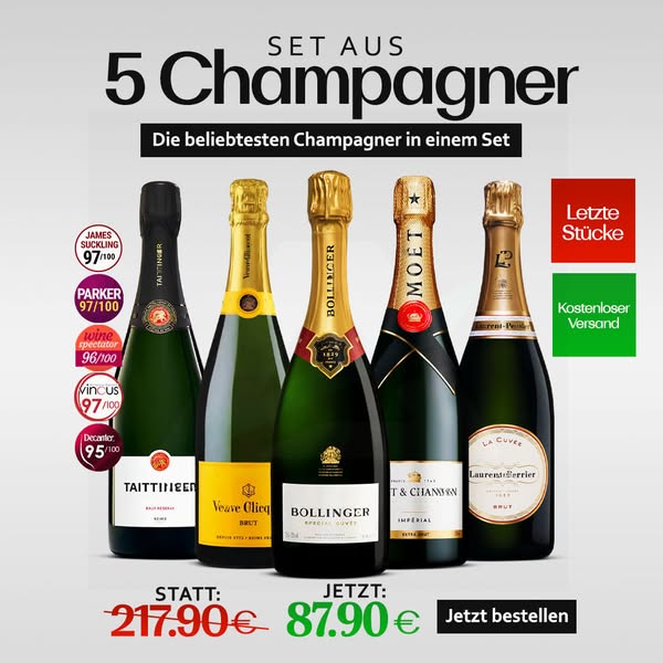 Veuve Clicquot Brut, Moët Impérial, Bollinger Special Cuvée, Mumm Cordon Rouge & Ruinart Brut