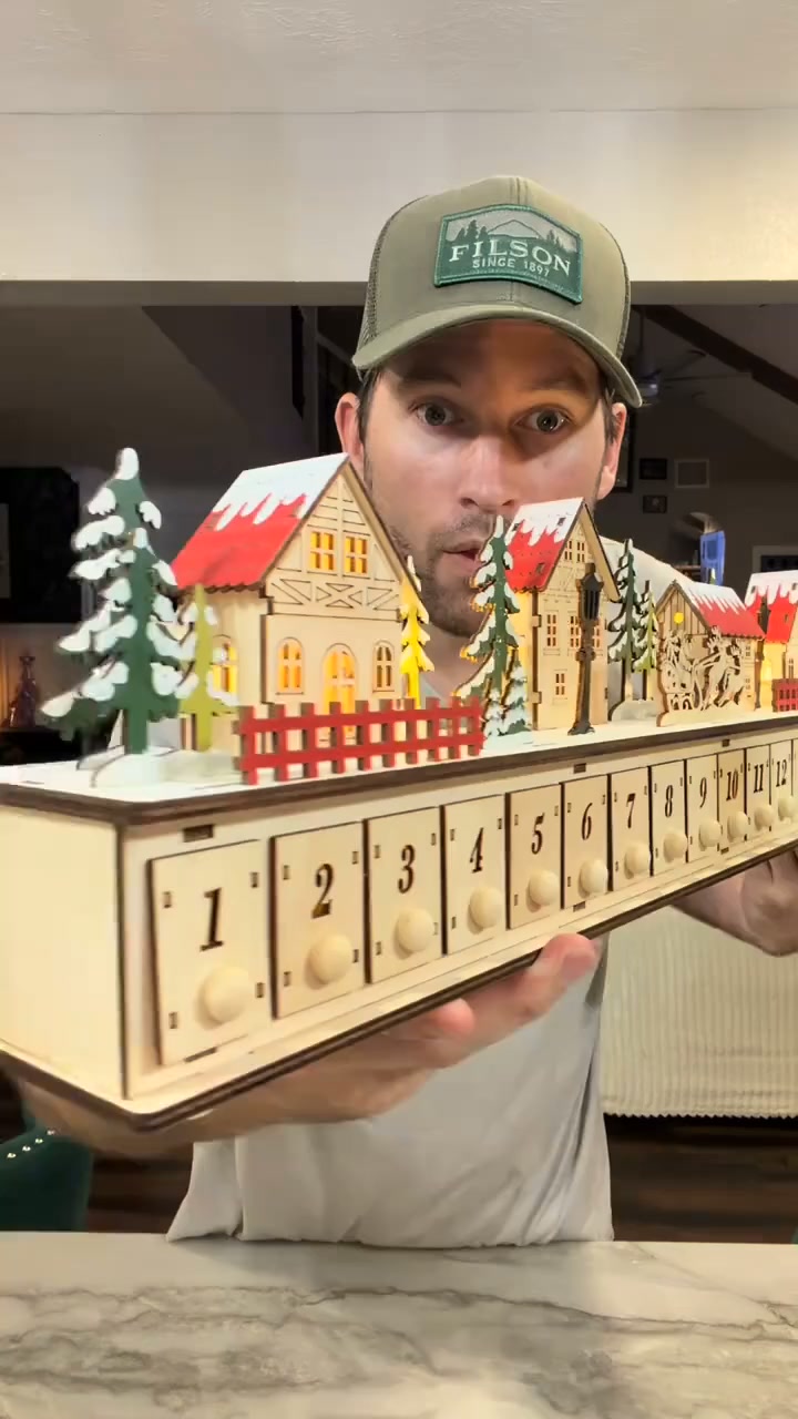 Wooden Village Advent Calendar With Led Glow