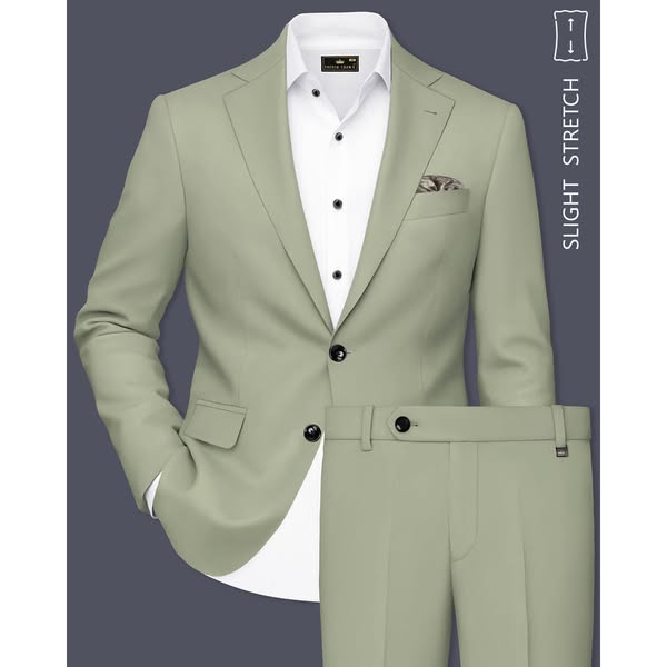 Just $219.75 | Verdan-Sage Green Slight Stretch Subtle Sheen Poly-Viscose Single Breasted Suit