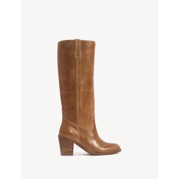 Janie Boot In Dark Tan Escovado Leather