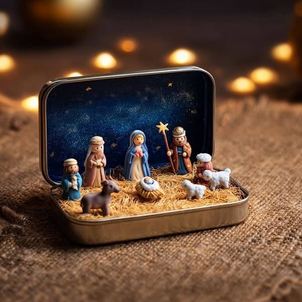 The creative behind it: Handcrafted Pocket-Size Christmas Nativity Scene Gift Tin - A / Buy 1